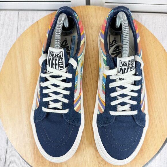 Vans SK8 Low Reissue Retro Stripes Lace Up Sneakers Blue Multi 8 Men 9.5 Women - Picture 3 of 10